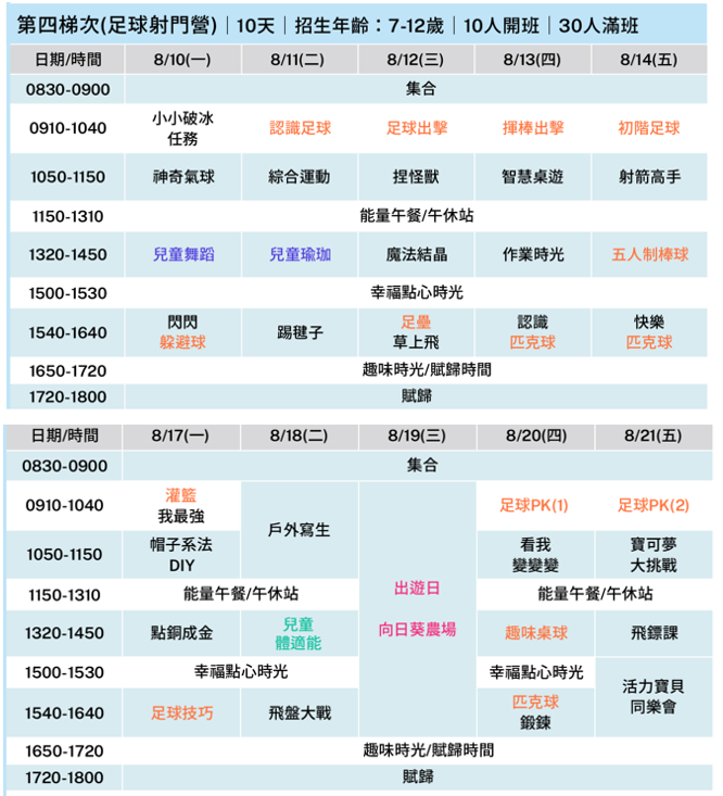 2026沙鹿夏令營第四梯次足球課表